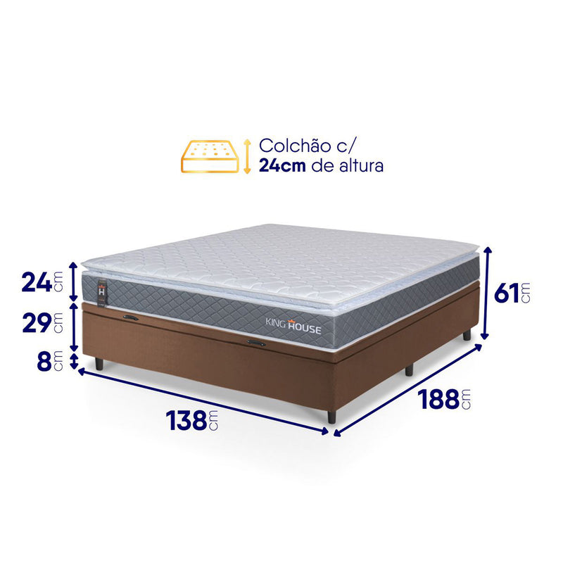 Cama Box Baú Luanda Espuma D28 Casal 138x188 King House