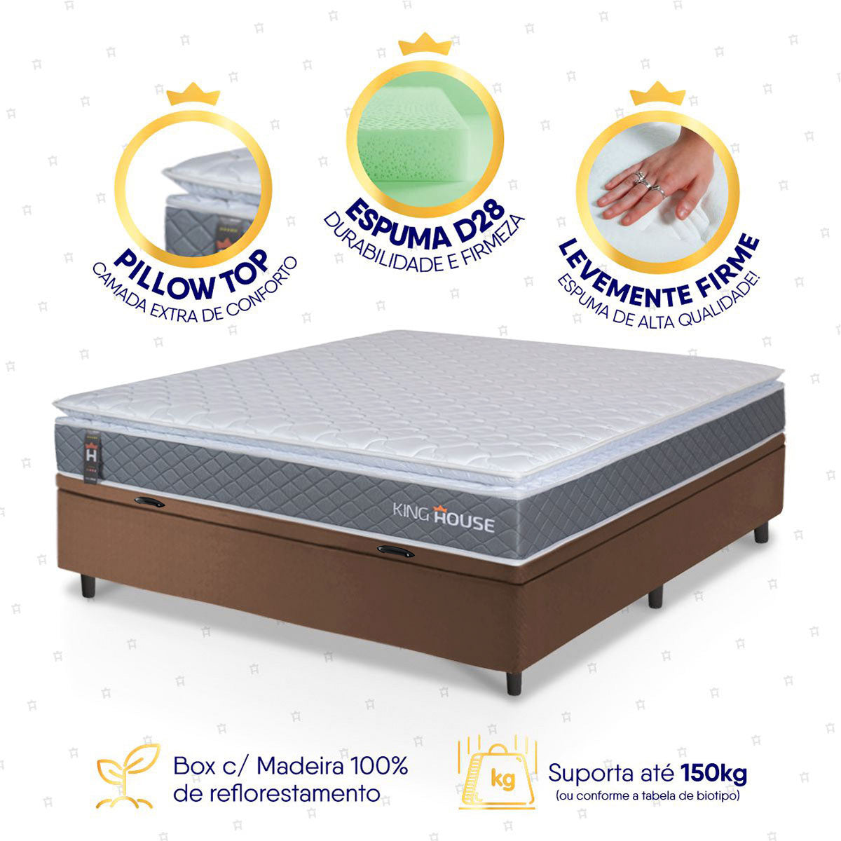 Cama Box Baú Luanda Espuma D28 Casal 138x188 King House