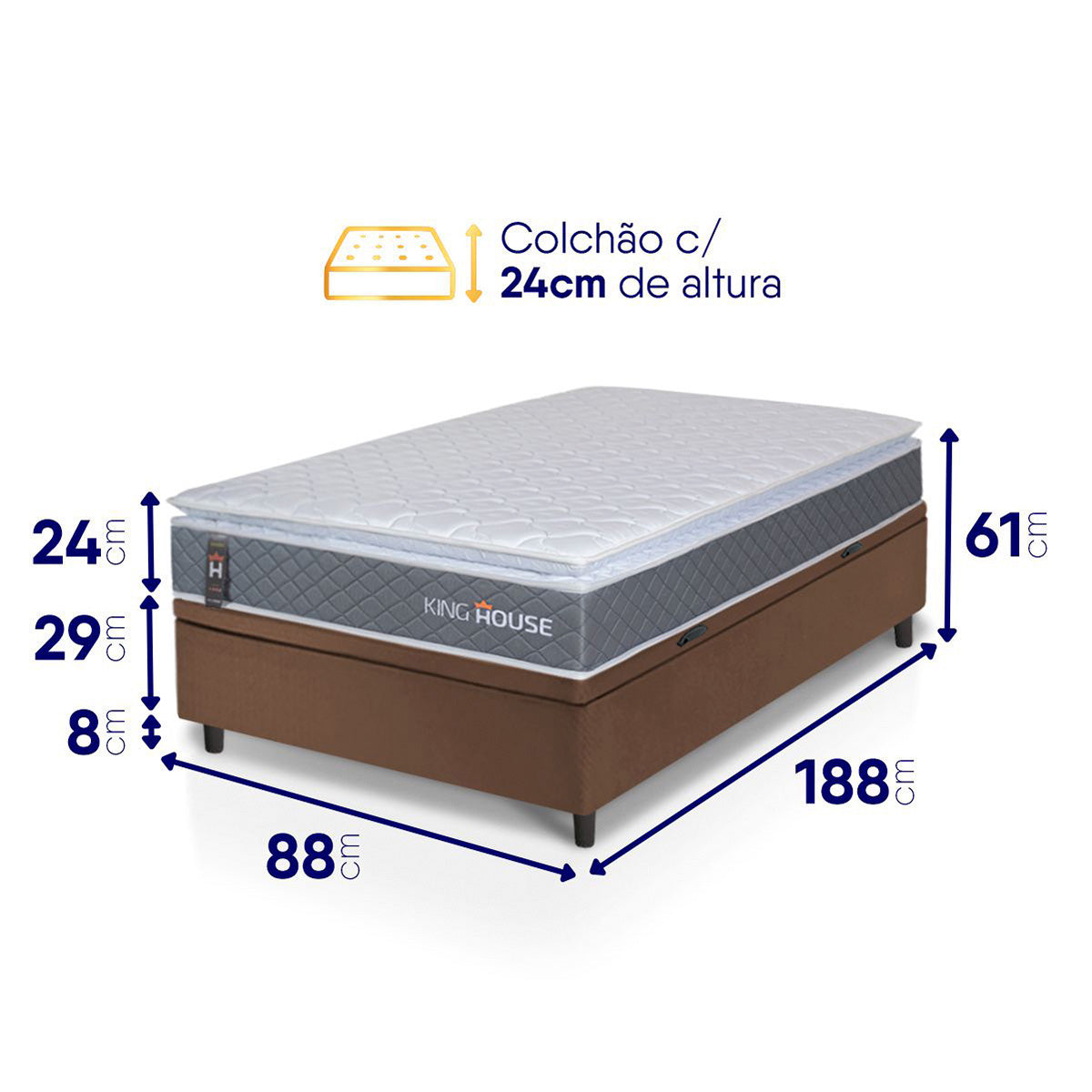 Cama Box Baú Luanda Espuma D28 Solteiro 88x188 King House