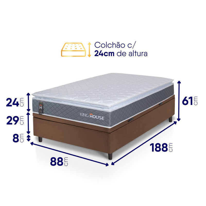 Cama Box Baú Luanda Espuma D28 Solteiro 88x188 King House