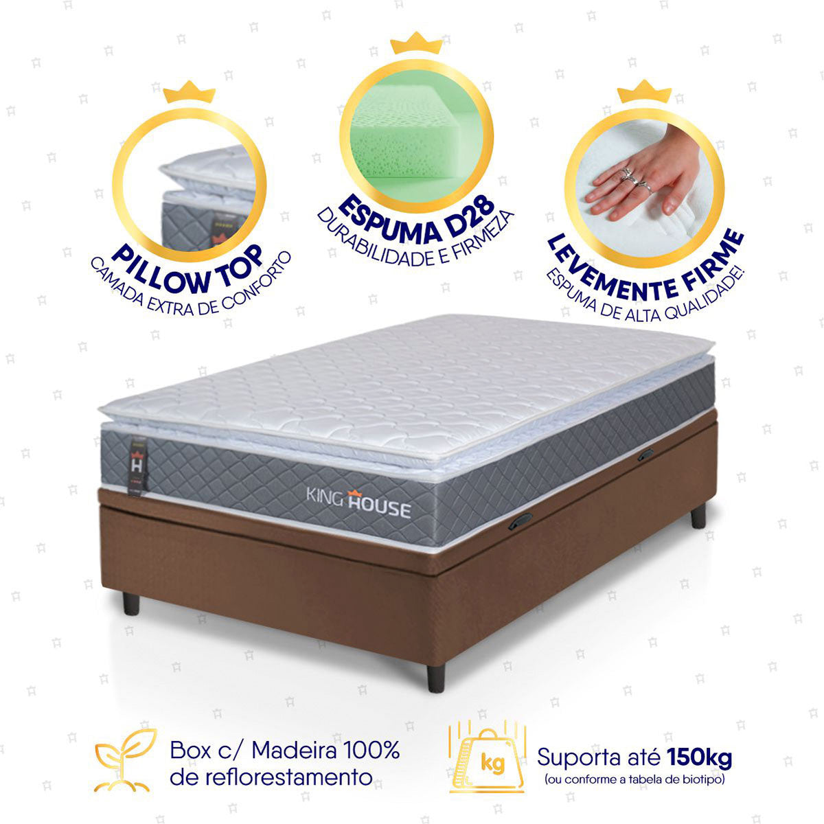 Cama Box Baú Luanda Espuma D28 Solteiro 88x188 King House