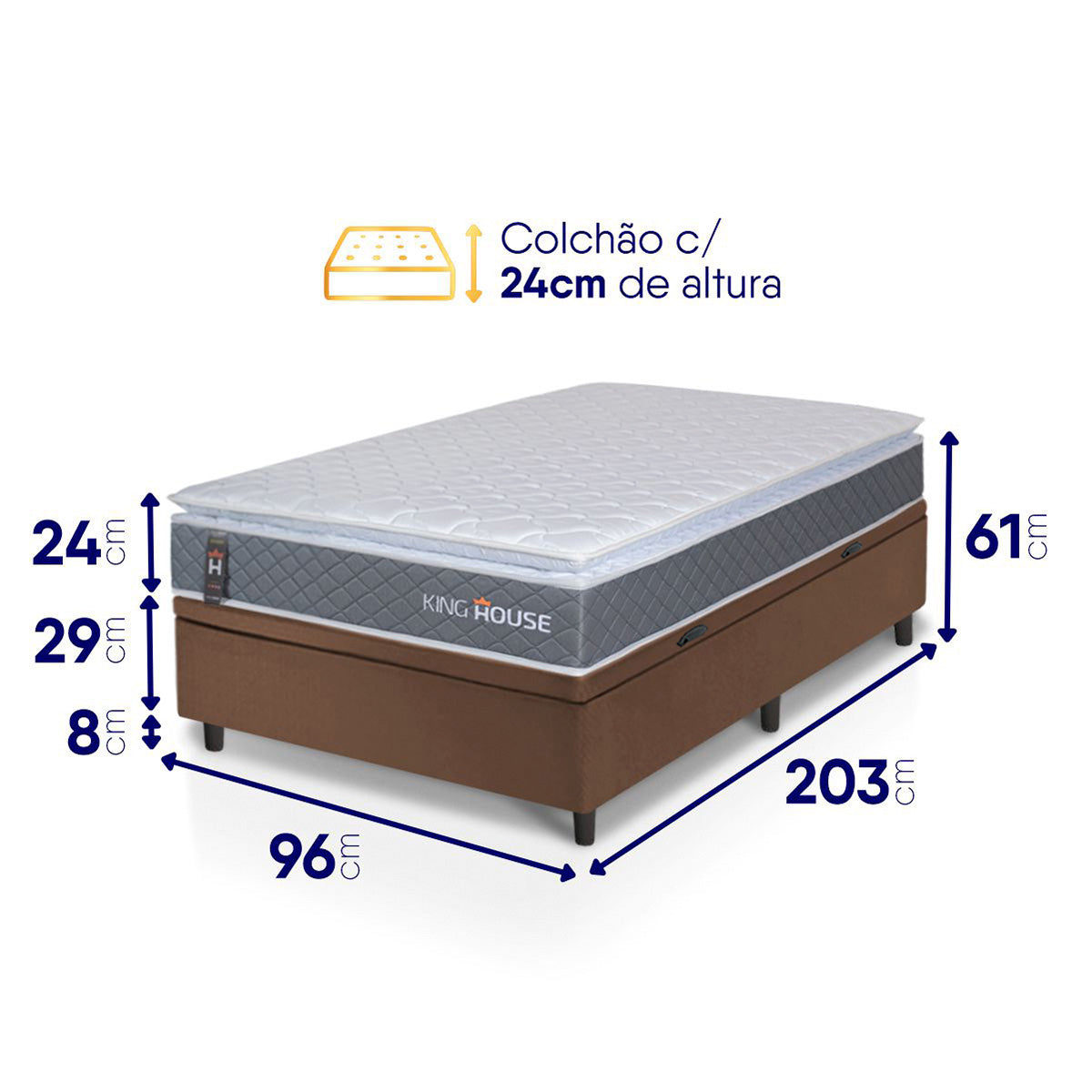 Cama Box Baú Luanda Espuma D28 Solteirão 96x203 King House