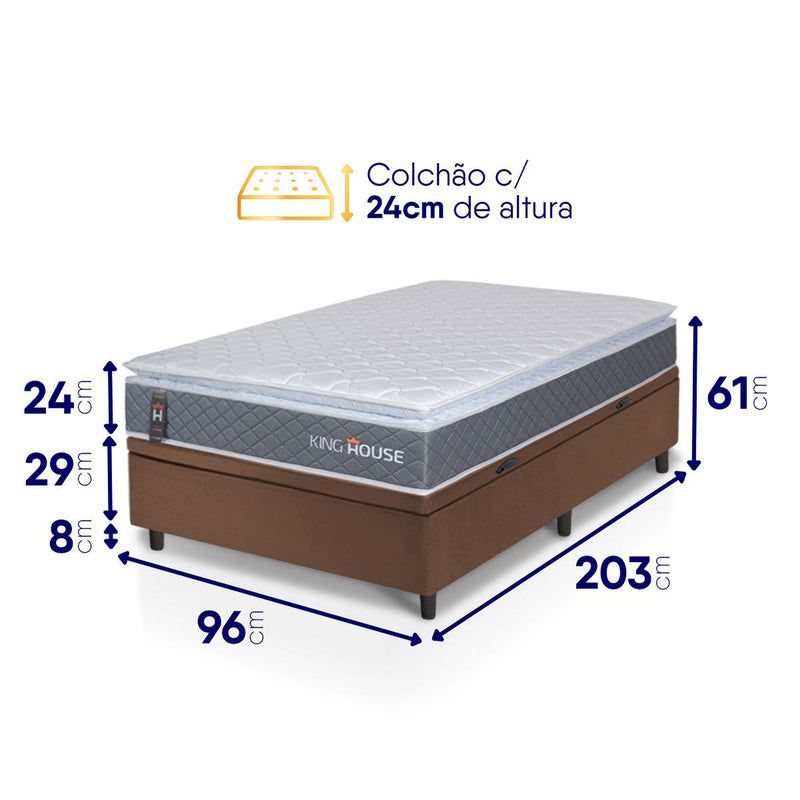 Cama Box Baú Luanda Espuma D28 Solteirão 96x203 King House