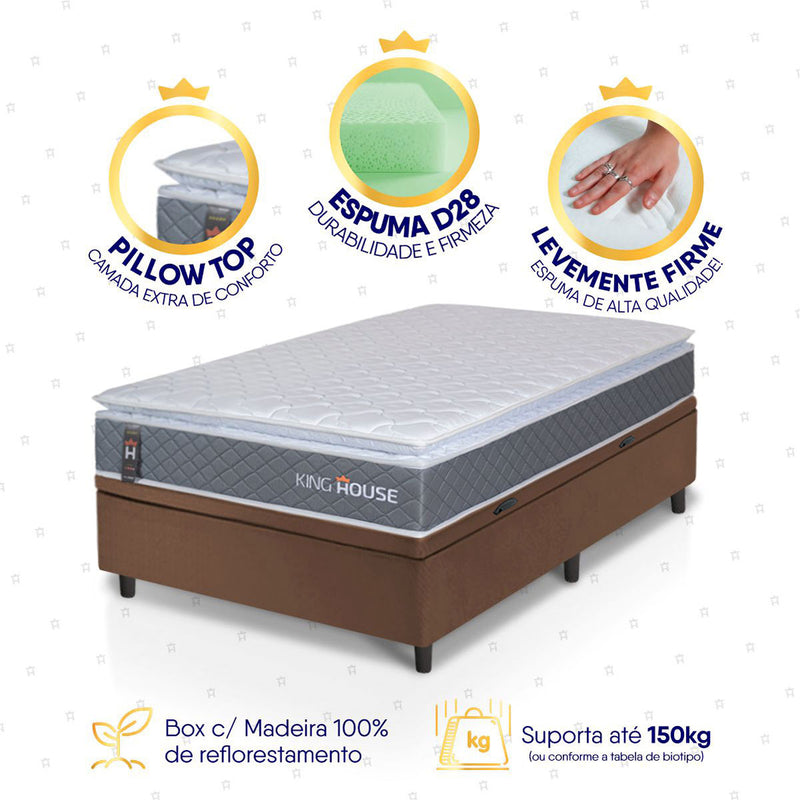 Cama Box Baú Luanda Espuma D28 Solteirão 96x203 King House