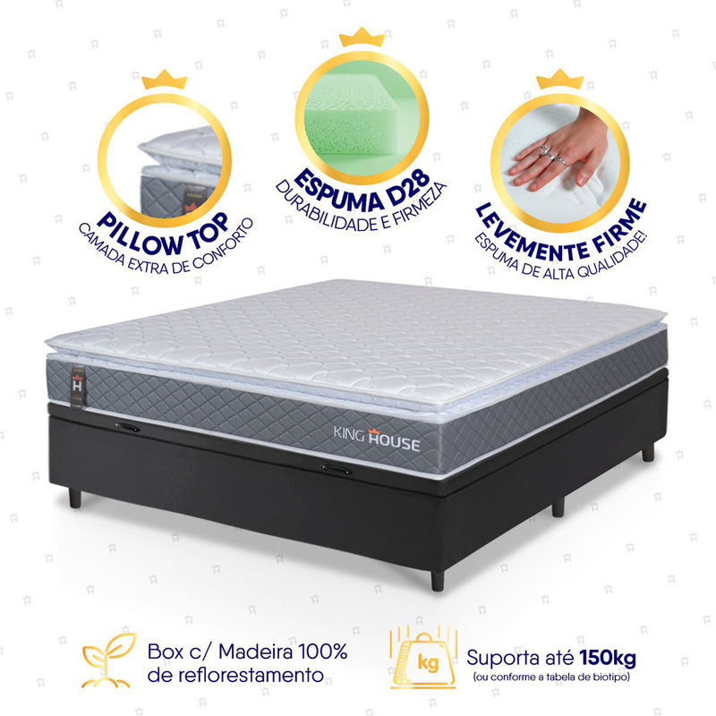 Cama Box Baú Luanda Espuma D28 Casal 138x188 King House