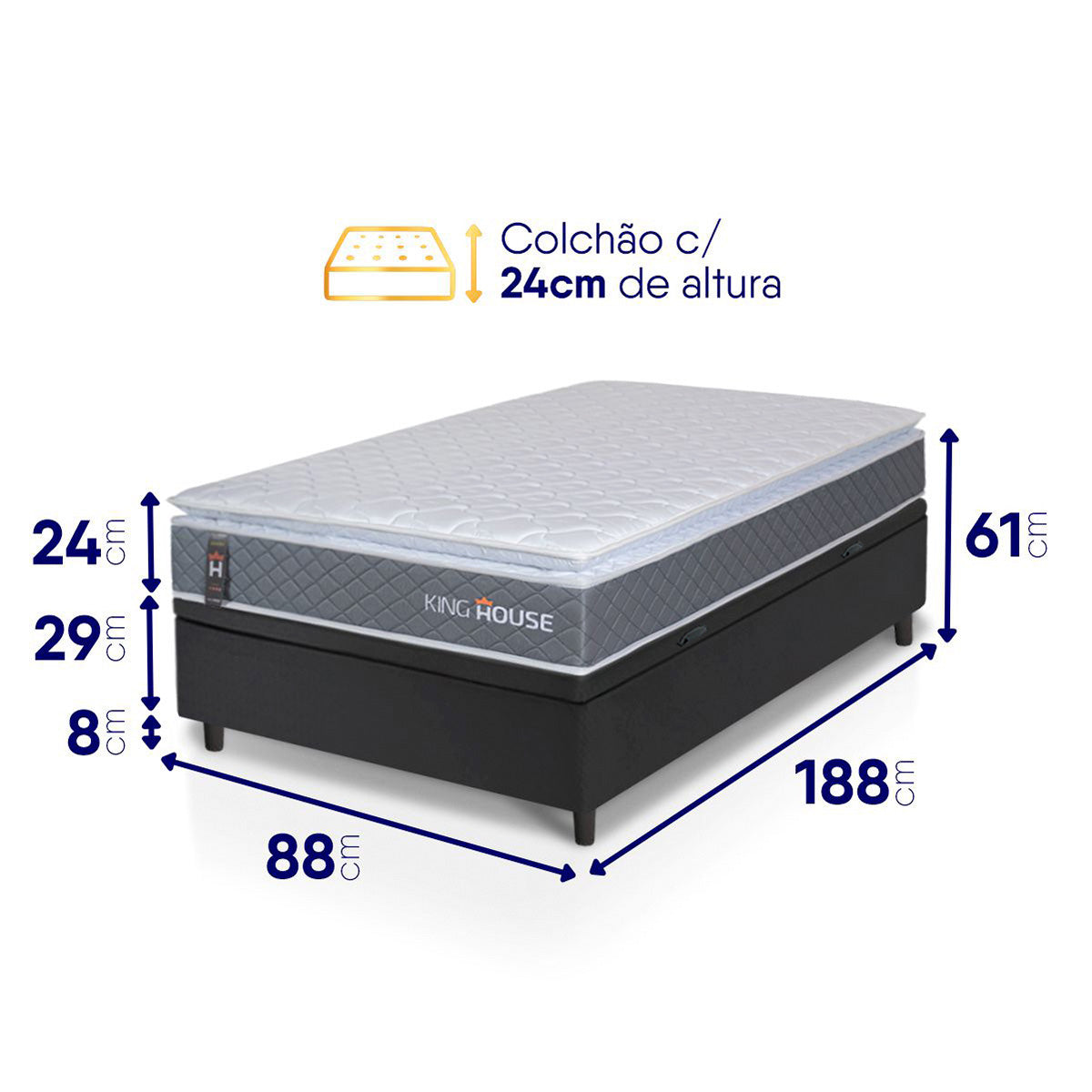 Cama Box Baú Luanda Espuma D28 Solteiro 88x188 King House