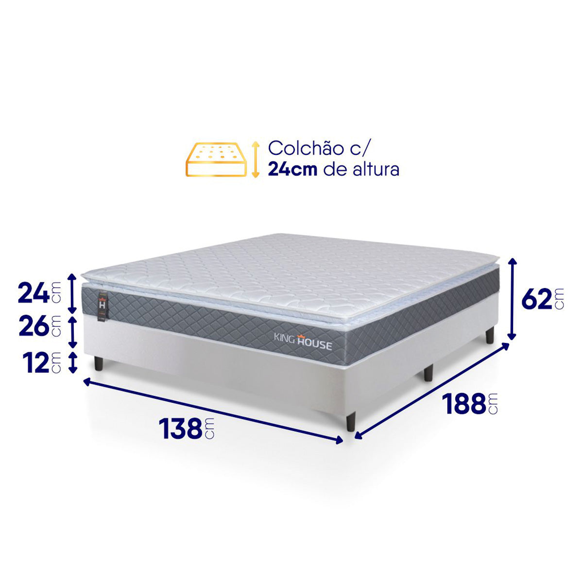 Cama Box Luanda Espuma D28 Casal 138x188 Branco King House