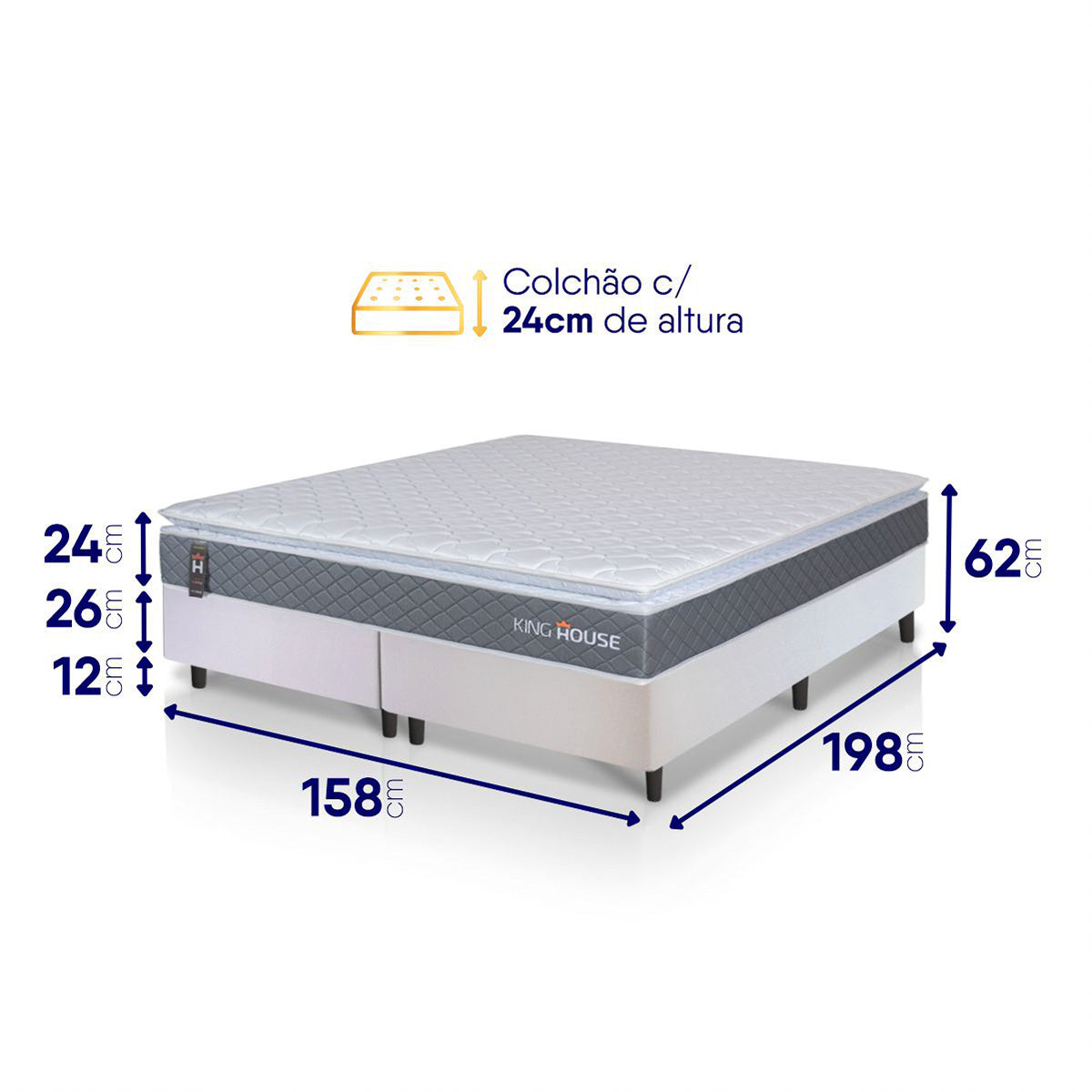 Cama Box Luanda Espuma D28 Queen 158x198 Branco King House