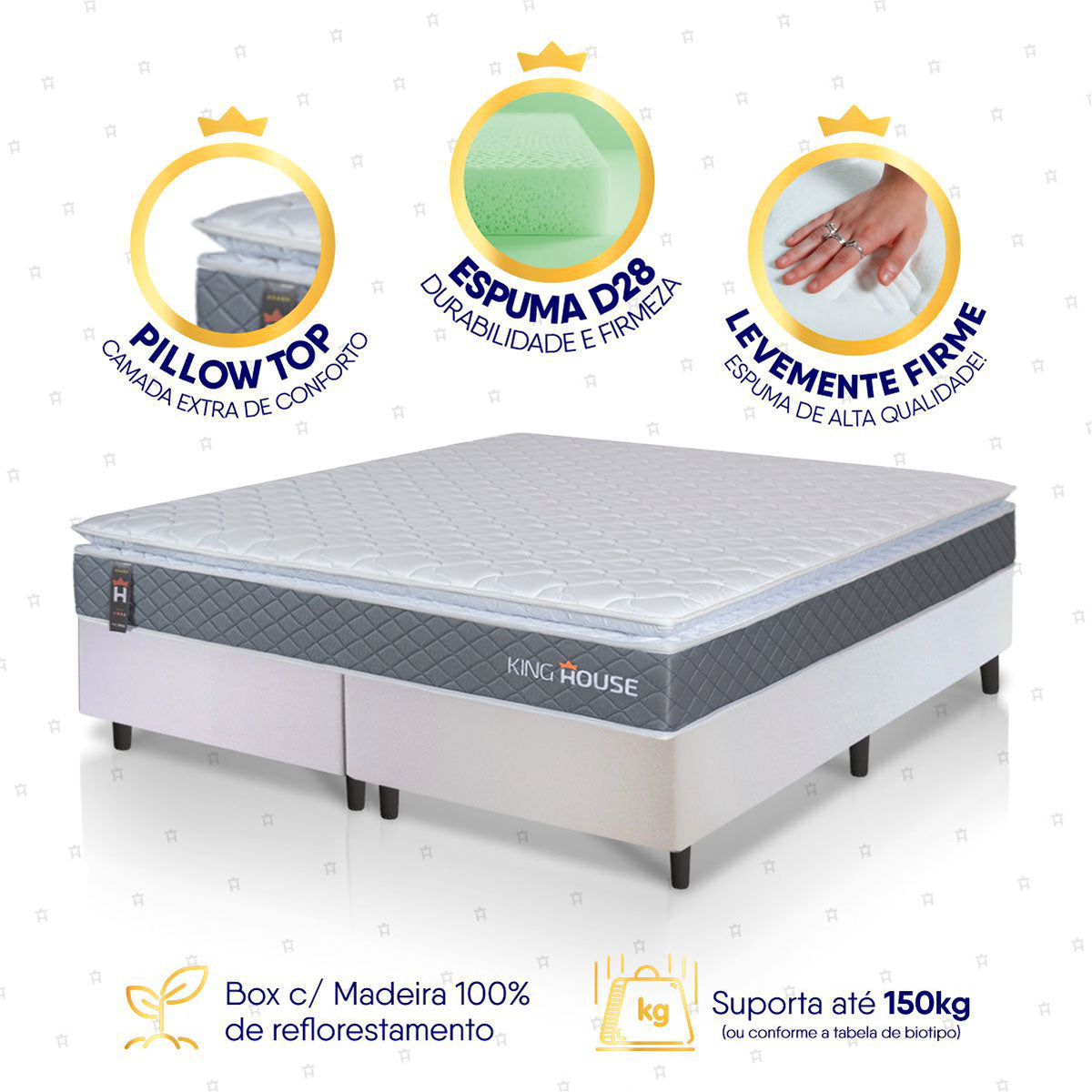 Cama Box Luanda Espuma D28 Queen 158x198 Branco King House