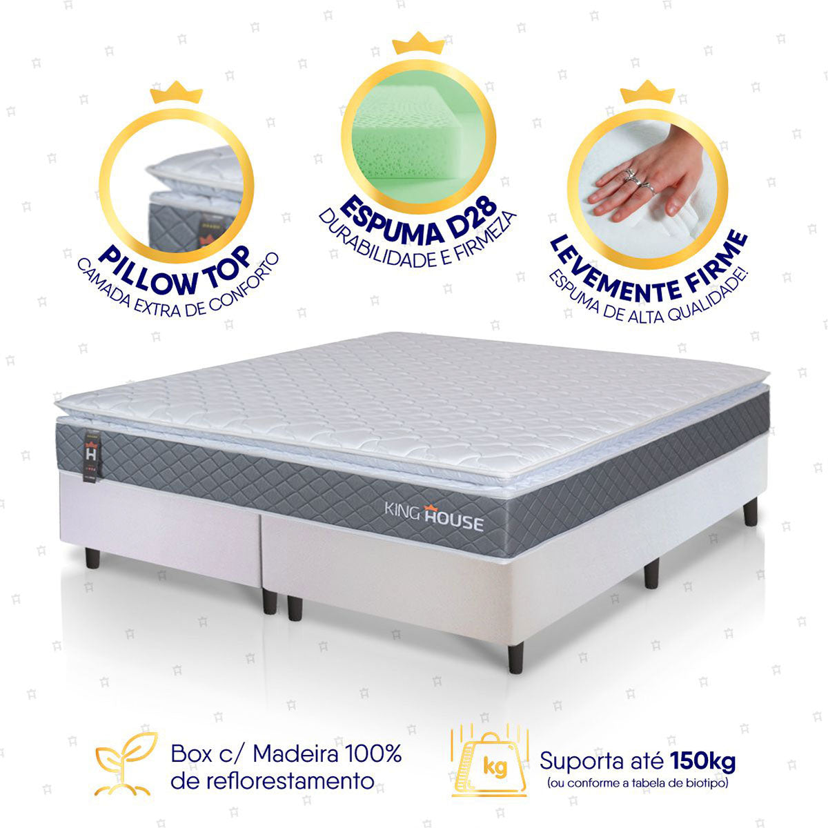 Cama Box Luanda Espuma D28 King 193x203 Branco King House