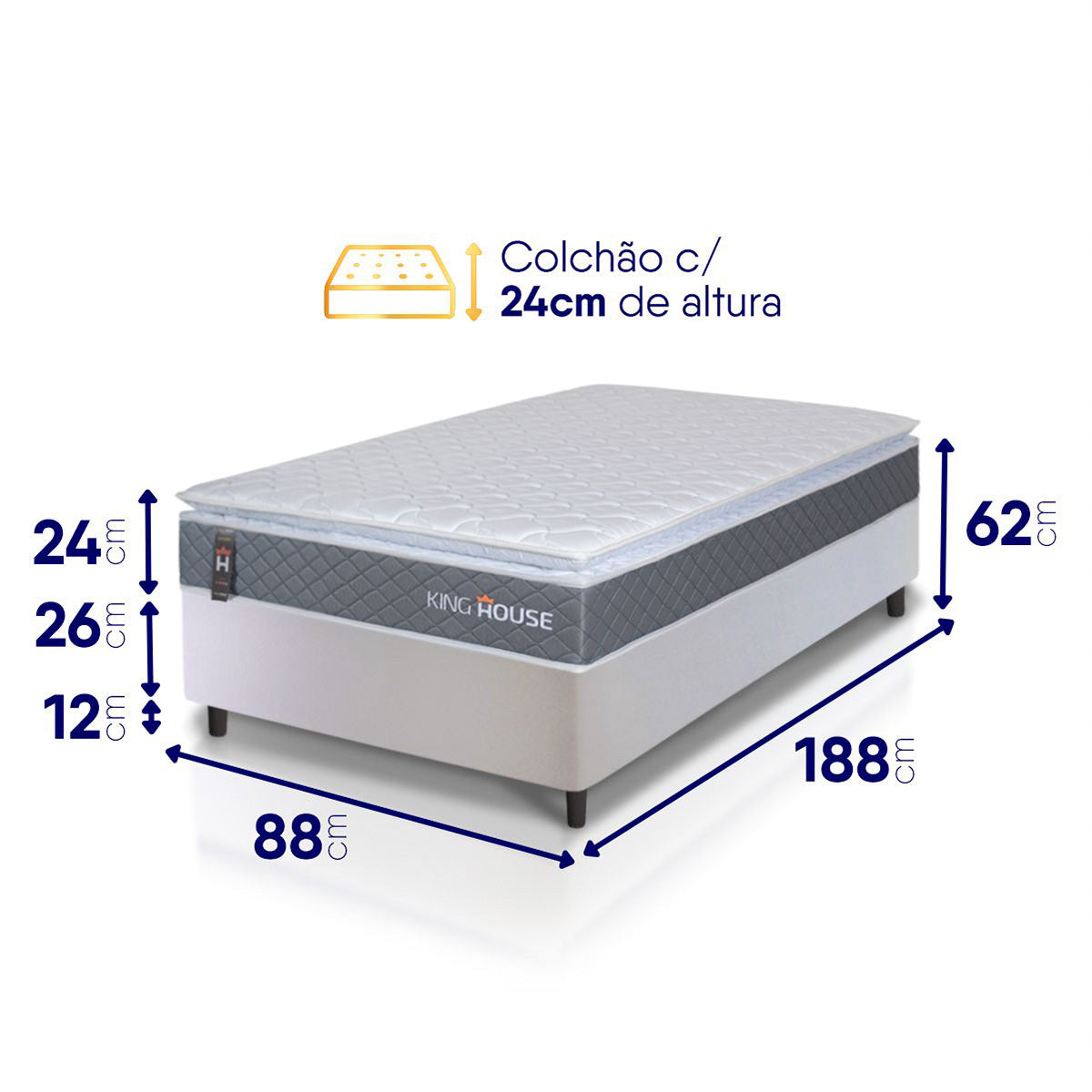 Cama Box Luanda Espuma D28 Solteiro 88x188 Branco King House