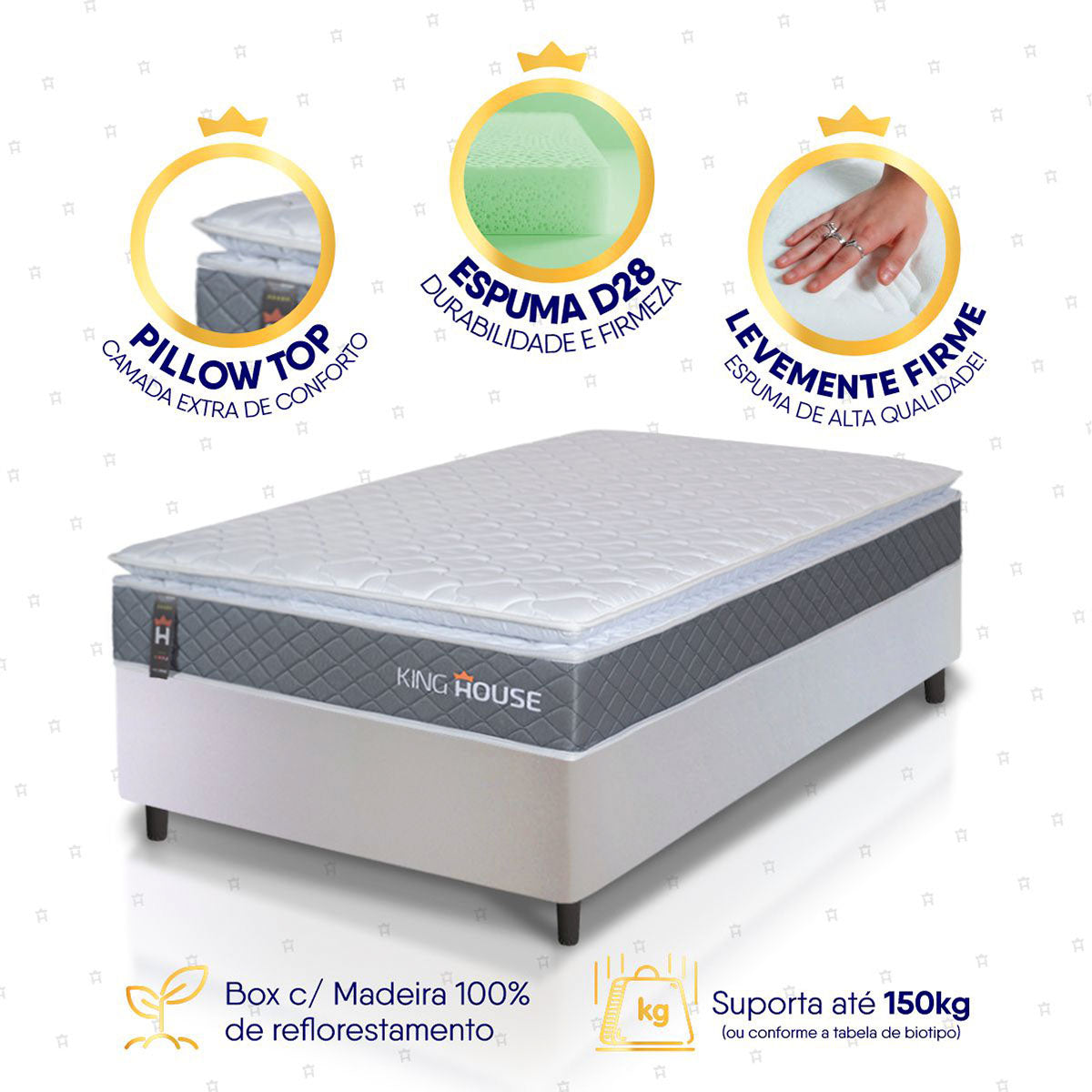Cama Box Luanda Espuma D28 Solteiro 88x188 Branco King House