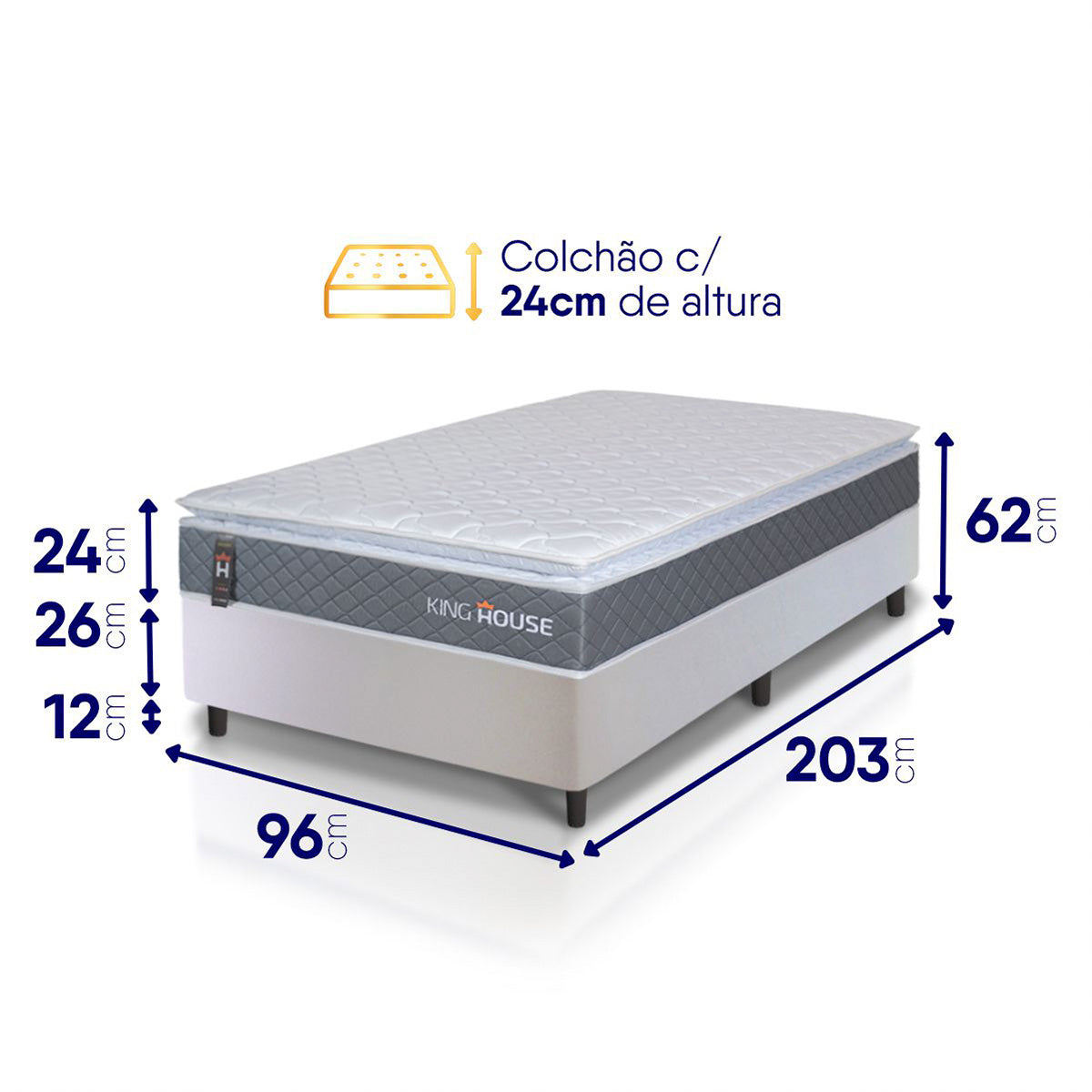 Cama Box Luanda Espuma D28 Solteiro 96x203 Branco King House
