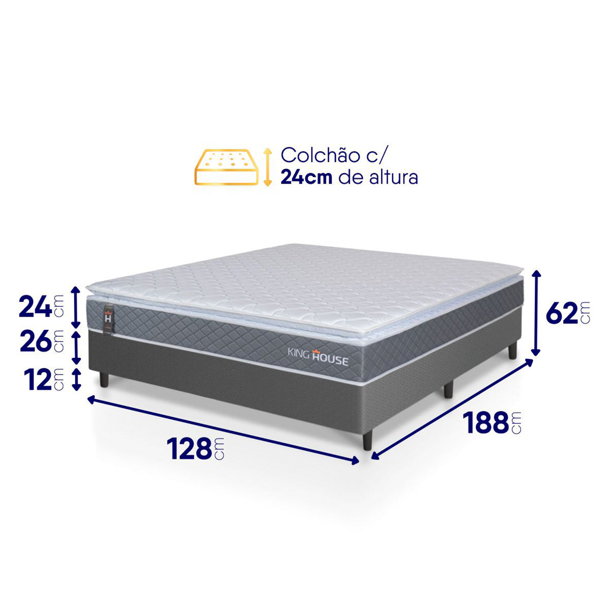 Cama Box Luanda Espuma D28 Viúva 128x188 Cinza King House