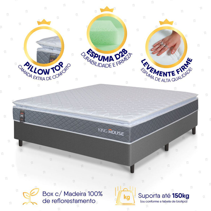 Cama Box Luanda Espuma D28 Viúva 128x188 Cinza King House