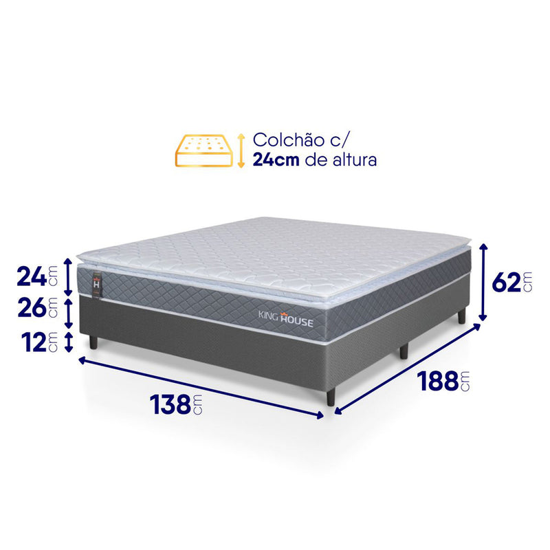 Cama Box Luanda Espuma D28 Casal 138x188 Cinza King House