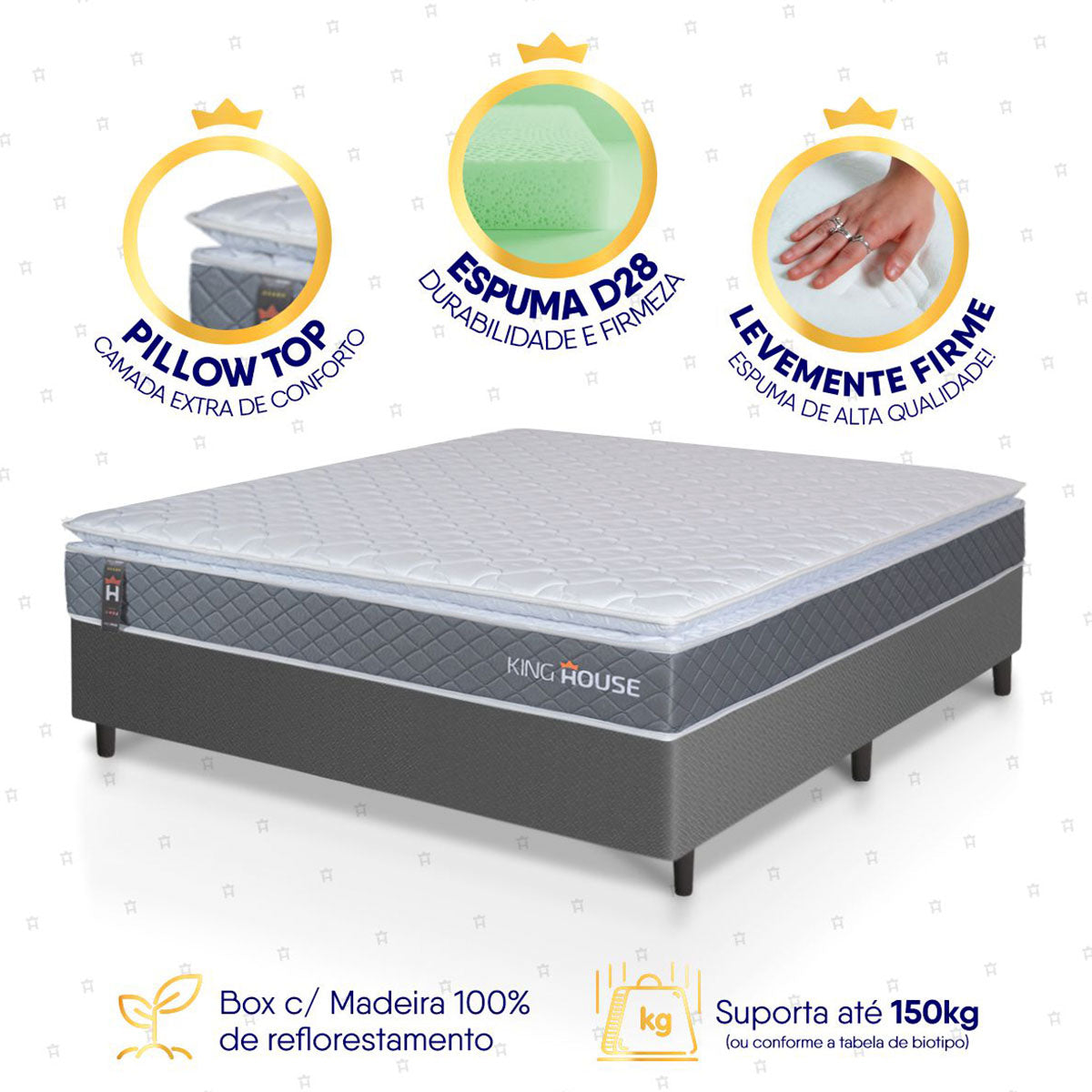 Cama Box Luanda Espuma D28 Casal 138x188 Cinza King House