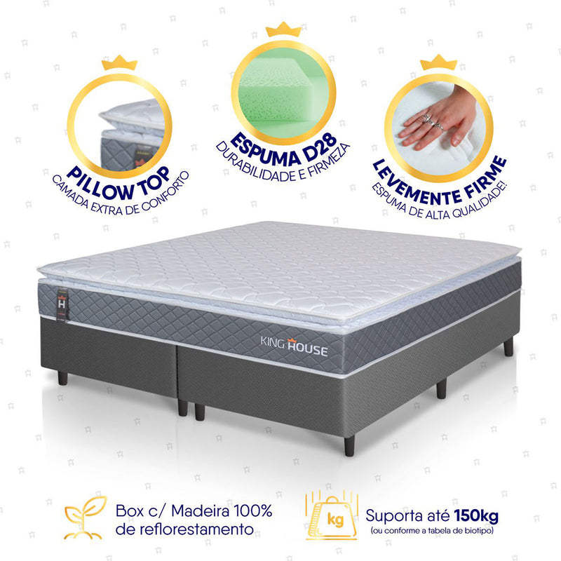 Cama Box Luanda Espuma D28 King 193x203 Cinza King House