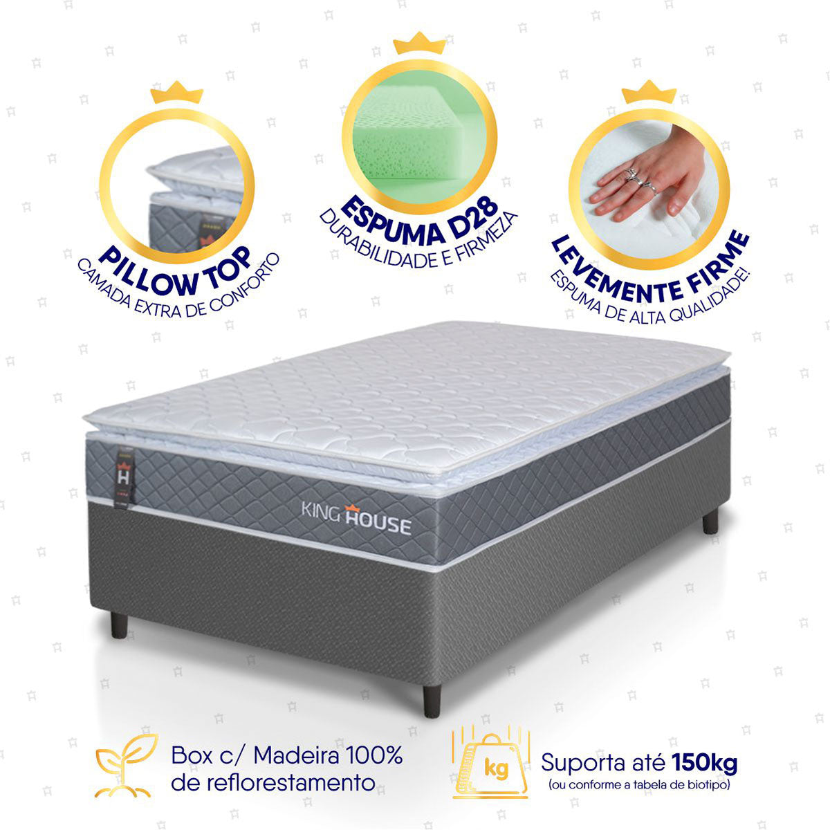 Cama Box Luanda Espuma D28 Solteiro 88x188 Cinza King House