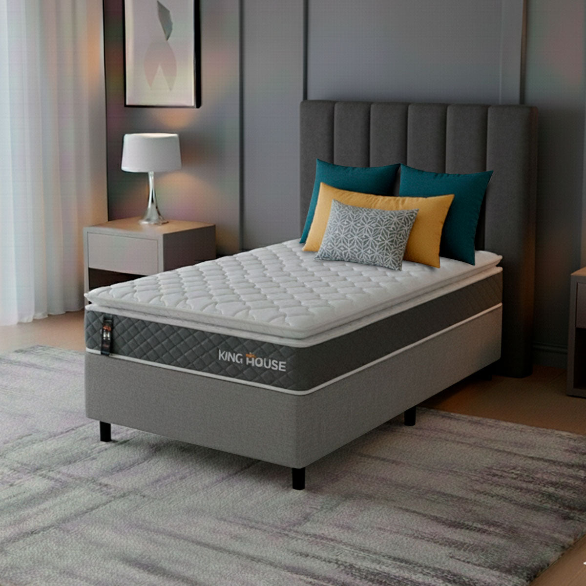 Cama Box Luanda Espuma D28 Solteirão 96x203 Cinza King House