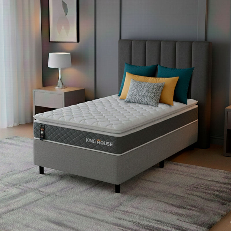 Cama Box Luanda Espuma D28 Solteirão 96x203 Cinza King House