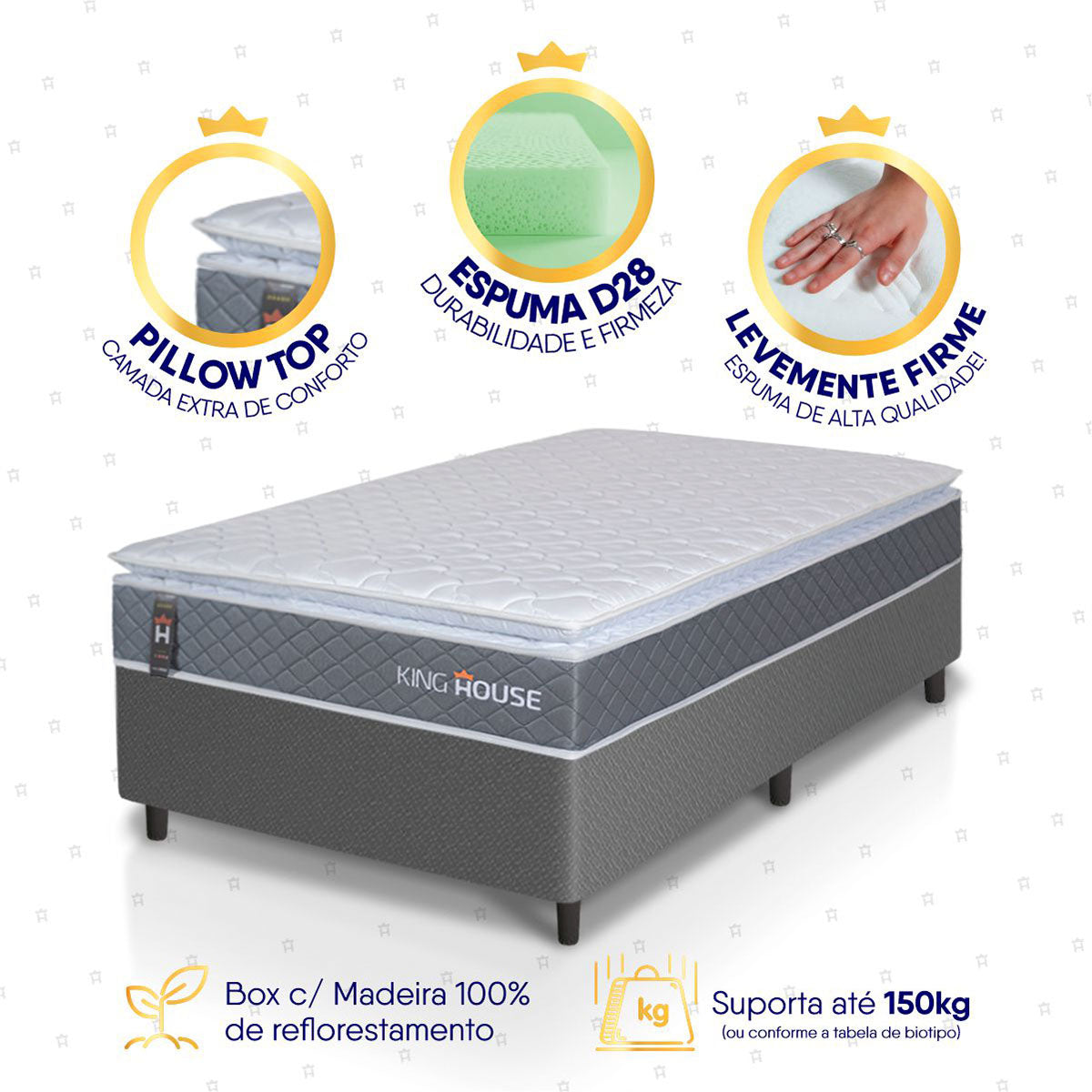Cama Box Luanda Espuma D28 Solteirão 96x203 Cinza King House