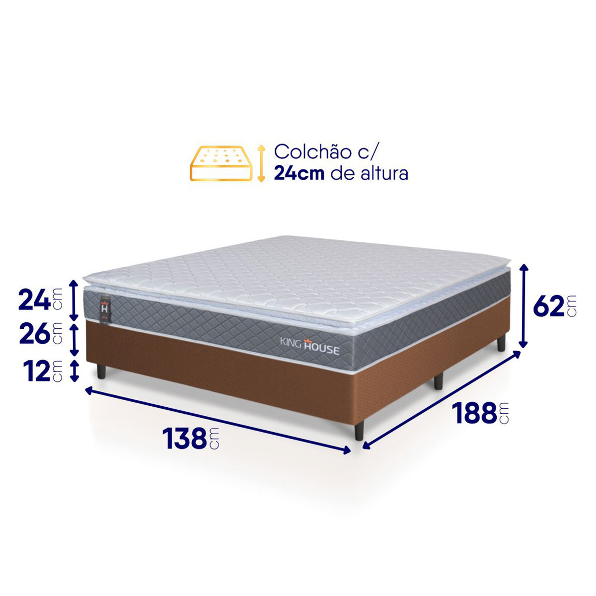 Cama Box Luanda Espuma D28 Casal 138x188 Marrom King House
