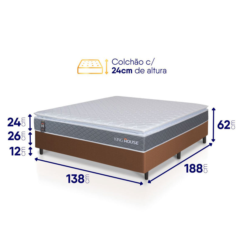 Cama Box Luanda Espuma D28 Casal 138x188 Marrom King House