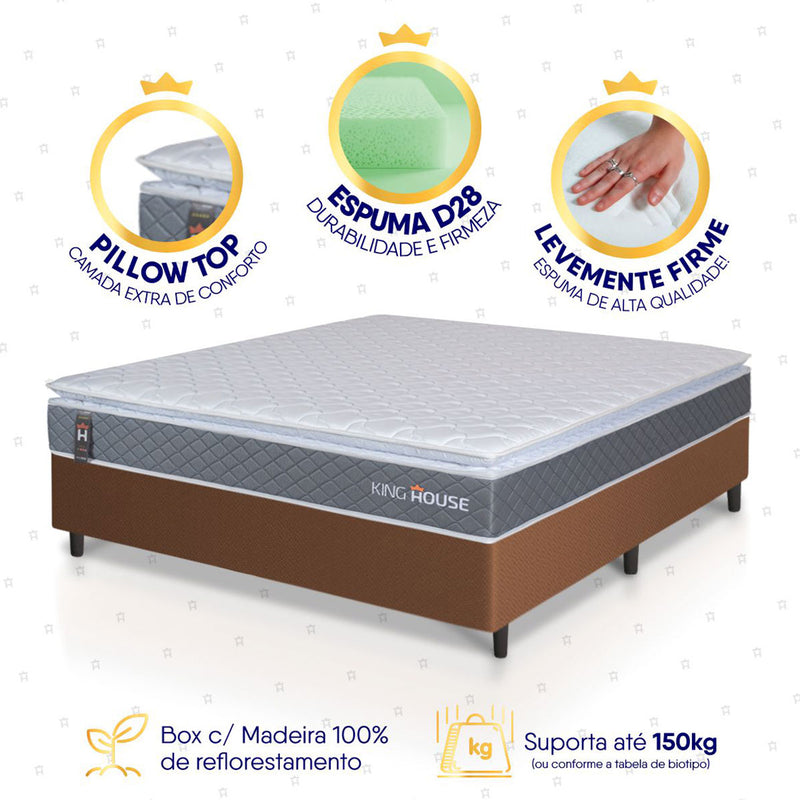 Cama Box Luanda Espuma D28 Casal 138x188 Marrom King House