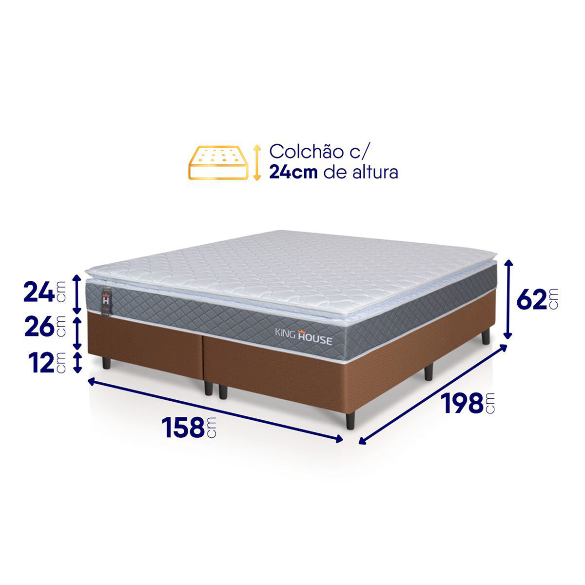 Cama Box Luanda Espuma D28 Queen 158x198 Marrom King House