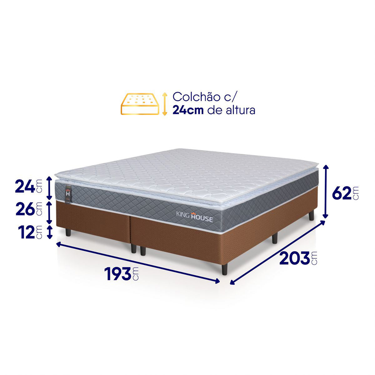 Cama Box Luanda Espuma D28 King 193x203 Marrom King House