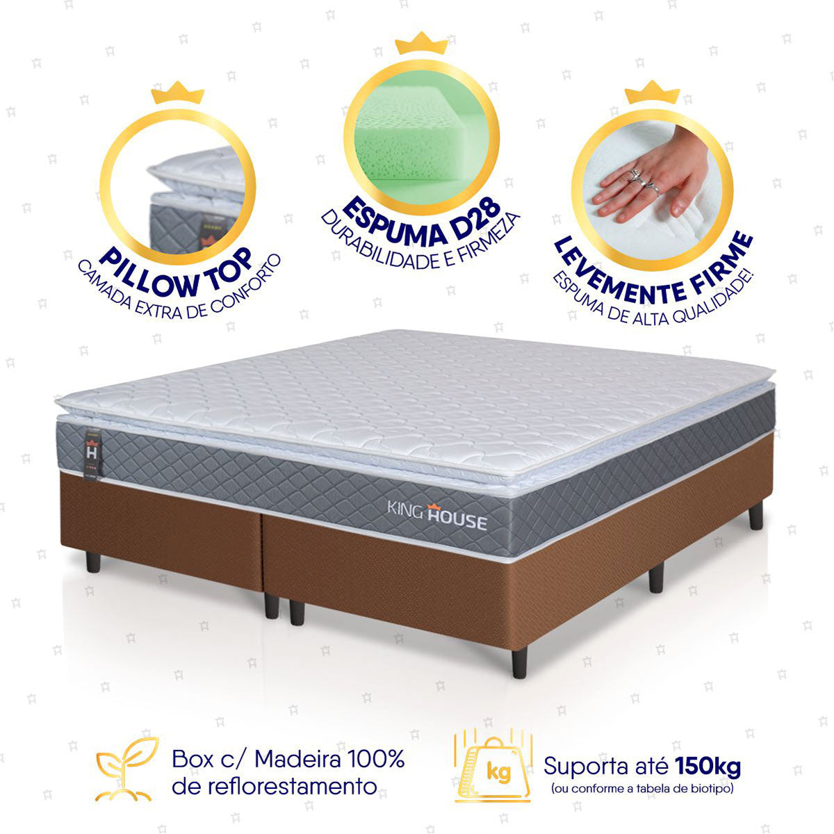 Cama Box Luanda Espuma D28 King 193x203 Marrom King House