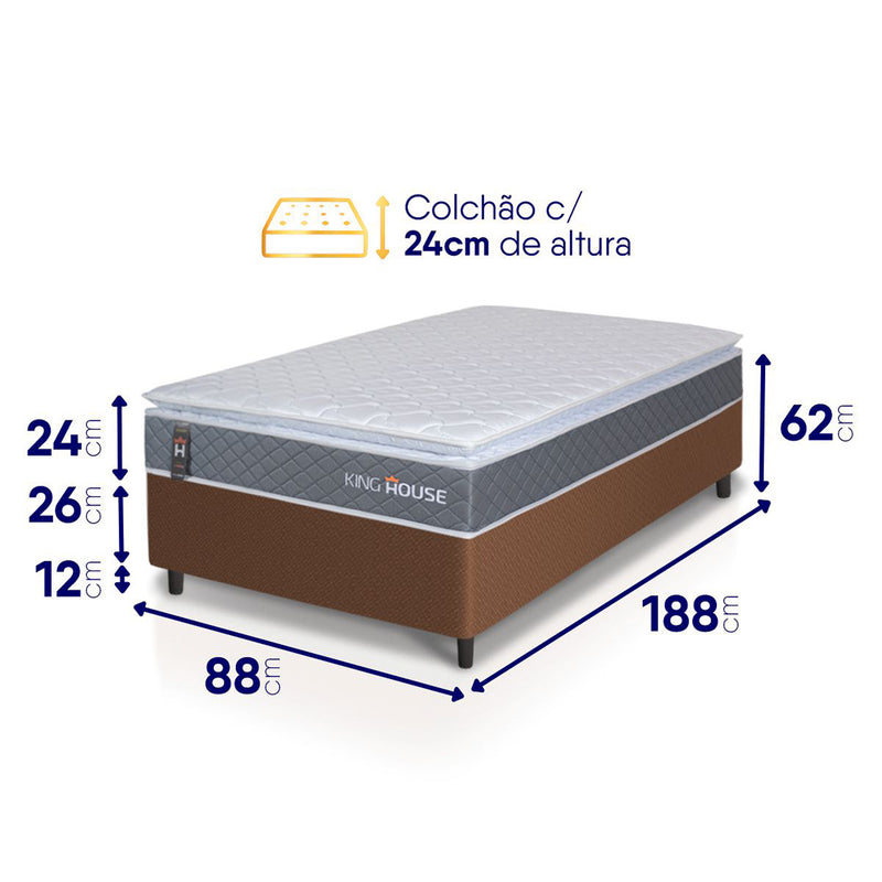 Cama Box Luanda Espuma D28 Solteiro 88x188 Marrom King House