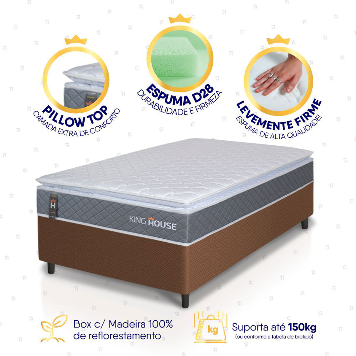 Cama Box Luanda Espuma D28 Solteiro 88x188 Marrom King House