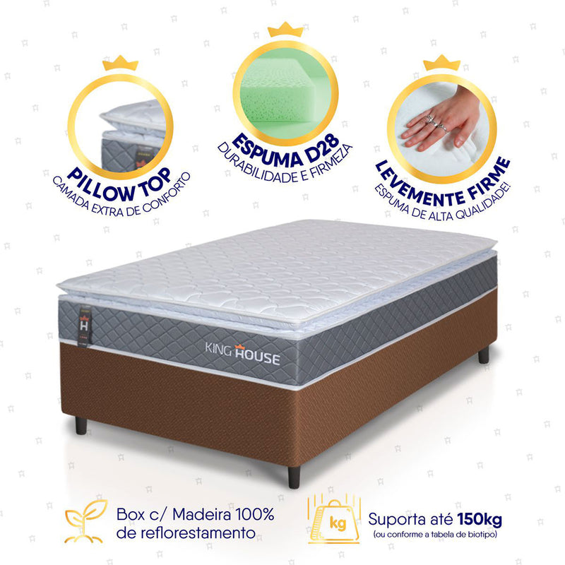 Cama Box Luanda Espuma D28 Solteiro 88x188 Marrom King House
