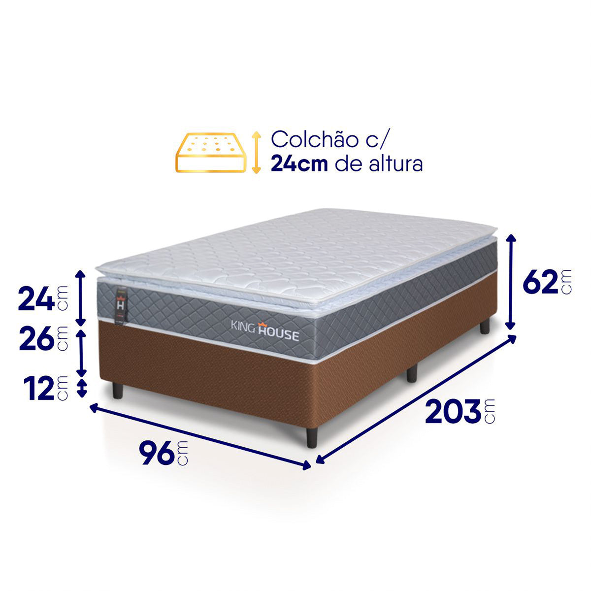 Cama Box Luanda Espuma D28 Solteiro 96x203 Marrom King House