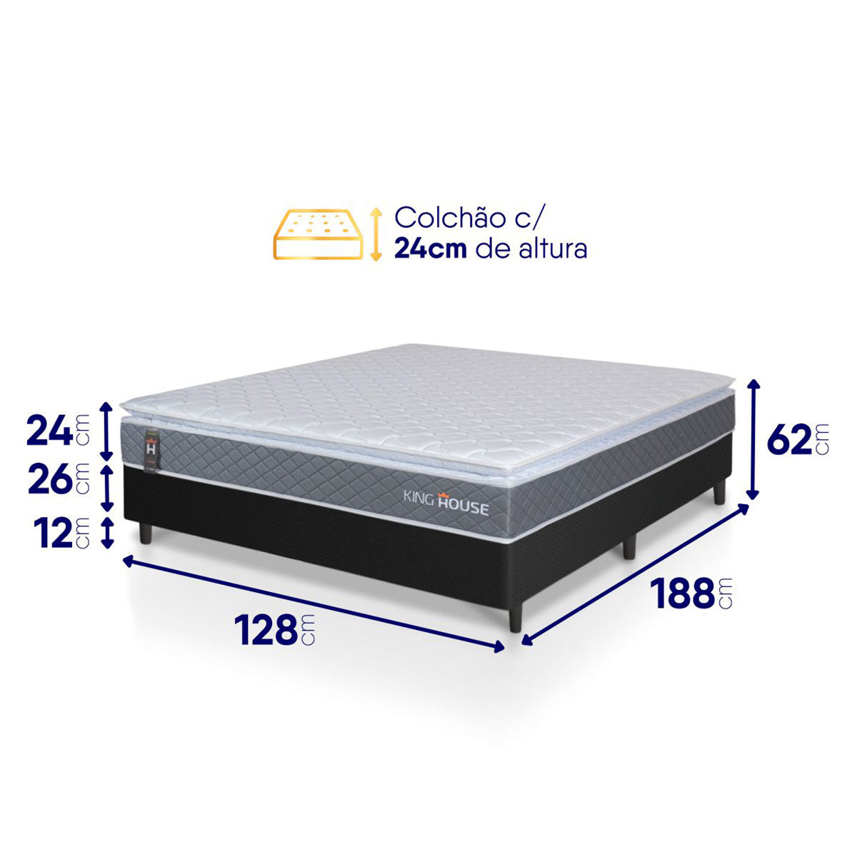 Cama Box Luanda Espuma D28 Viúva 128x188 Preto King House