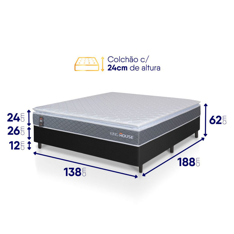 Cama Box Luanda Espuma D28 Casal 138x188 Preto King House