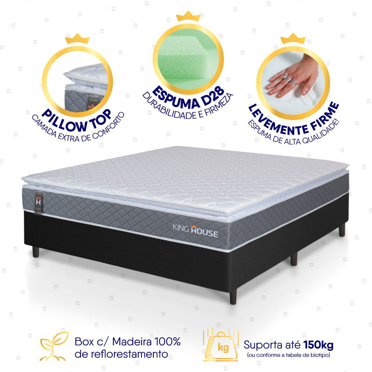 Cama Box Luanda Espuma D28 Casal 138x188 Preto King House