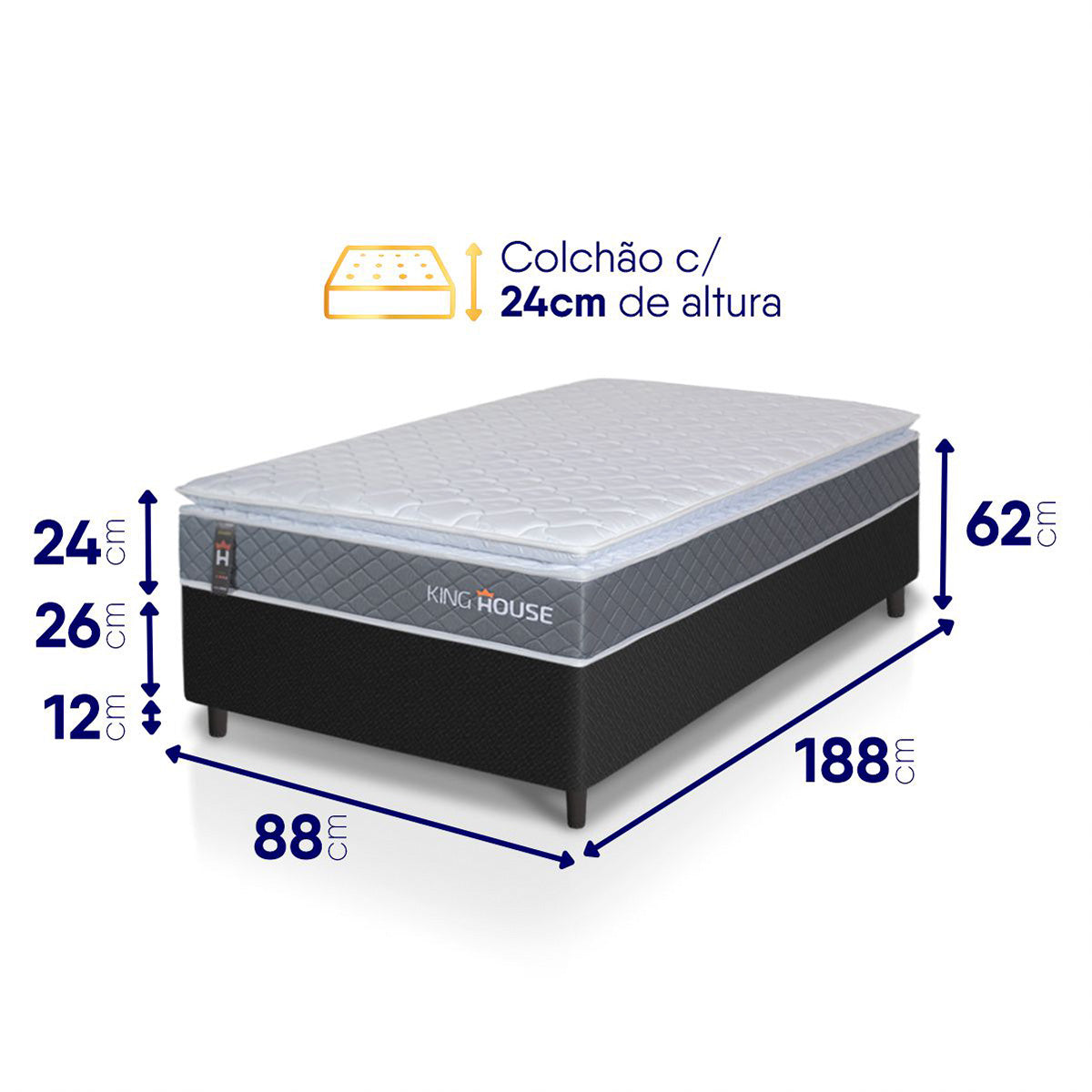 Cama Box Luanda Espuma D28 Solteiro 88x188 Preto King House