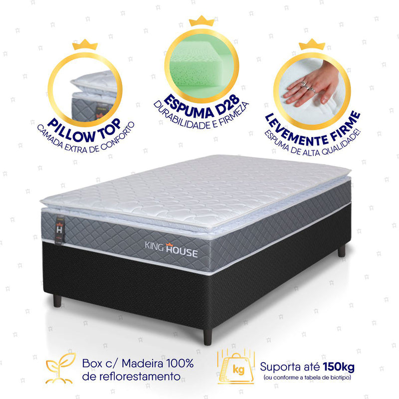 Cama Box Luanda Espuma D28 Solteiro 88x188 Preto King House