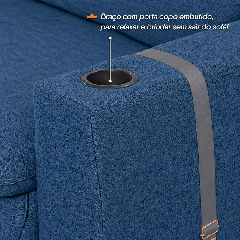 Sofá Retrátil Reclinável Lugano 2,20m USB Porta Copos Linho