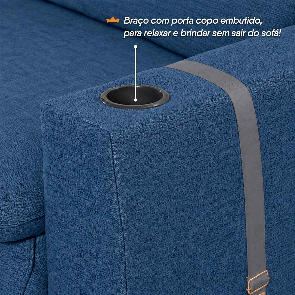 Sofá Retrátil Reclinável Lugano 2,90m USB Porta Copos Linho