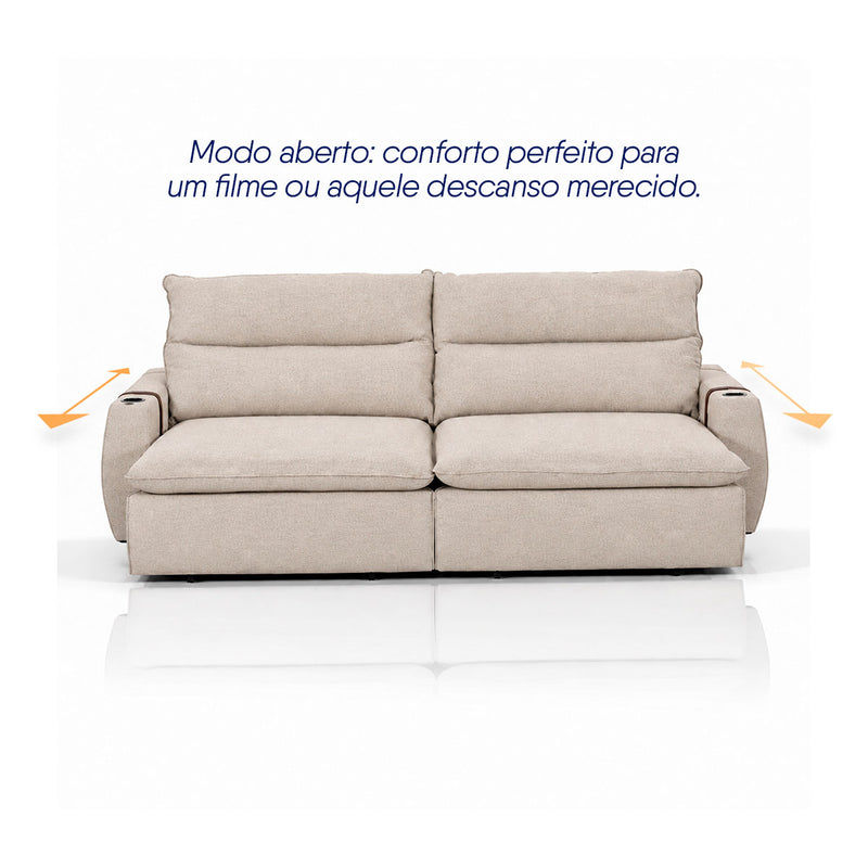 Sofá Retrátil Reclinável Lugano 2,40m USB Porta Copos Linho