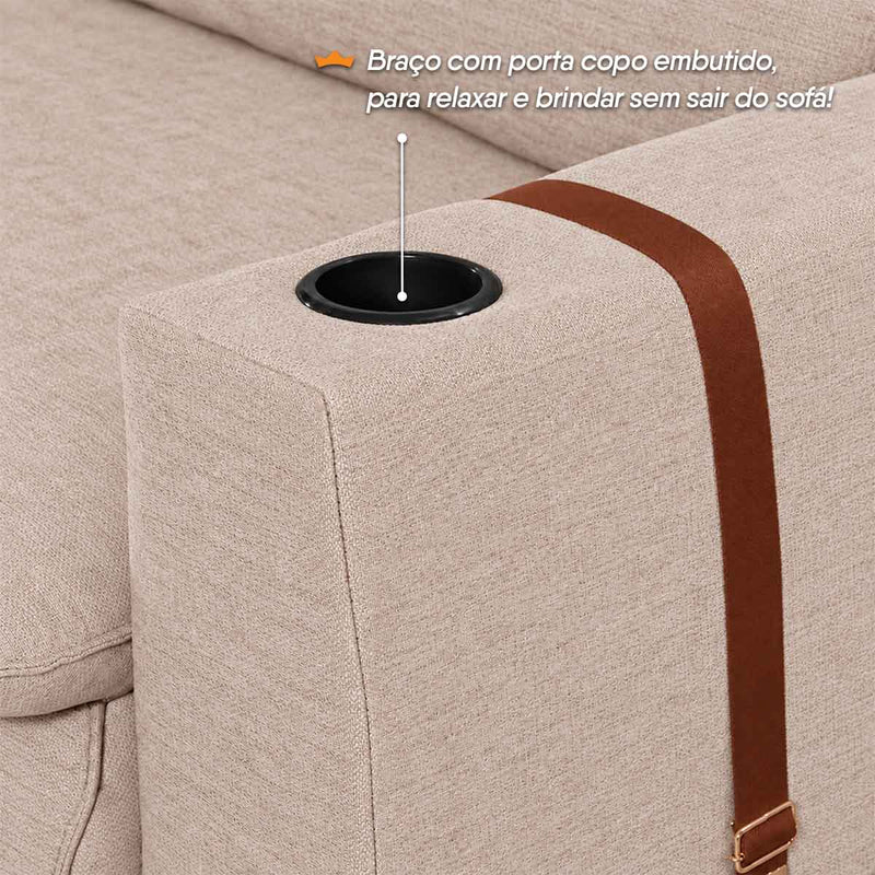 Sofá Retrátil Reclinável Lugano 2,90m USB Porta Copos Linho