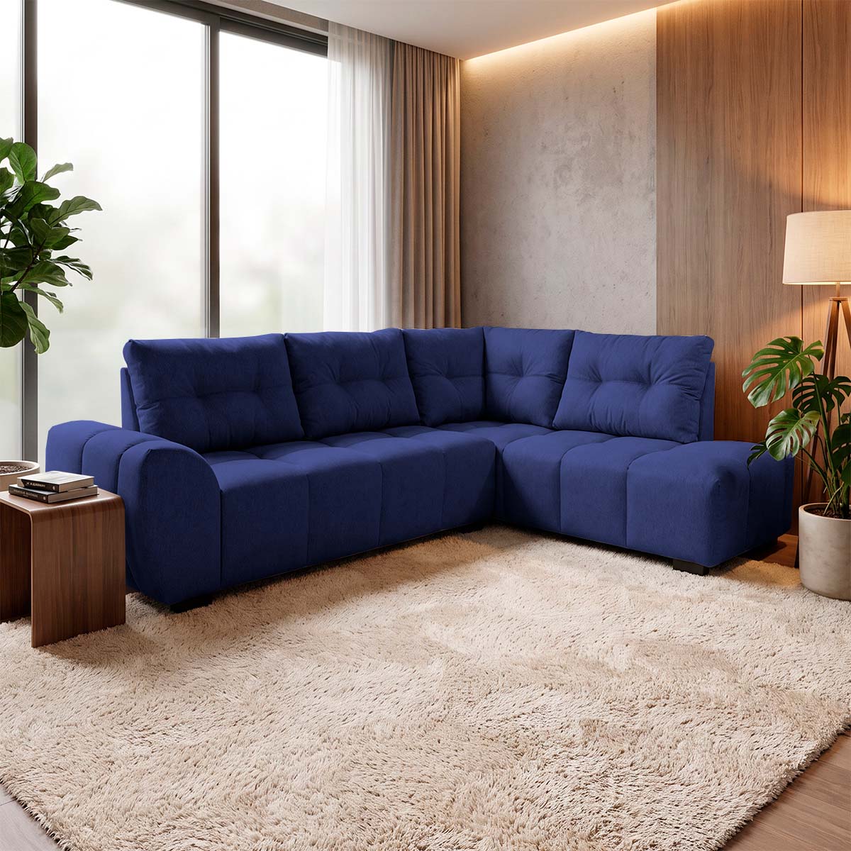 Sofá de Canto Lugano Suede Velut Azul