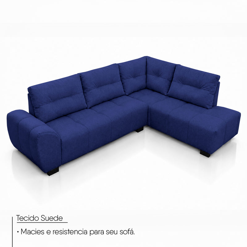 Sofá de Canto Lugano Suede Velut Azul