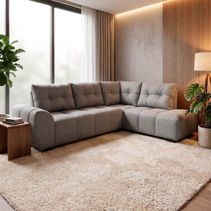 Sofá de Canto Lugano Suede Velut Cinza
