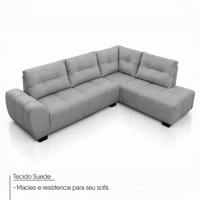 Sofá de Canto Lugano Suede Velut Cinza