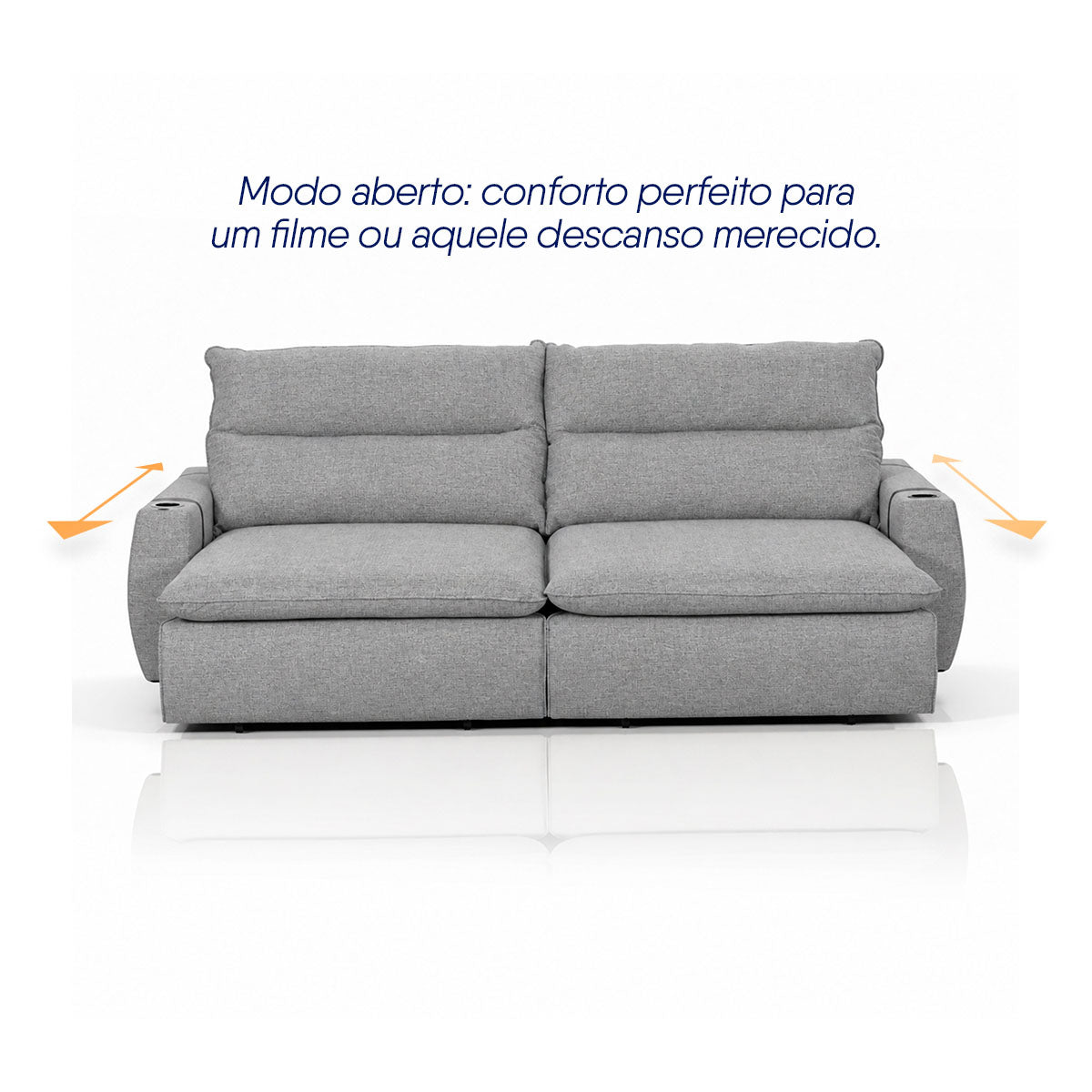 Sofá Retrátil Reclinável Lugano 2,20m USB Porta Copos Linho
